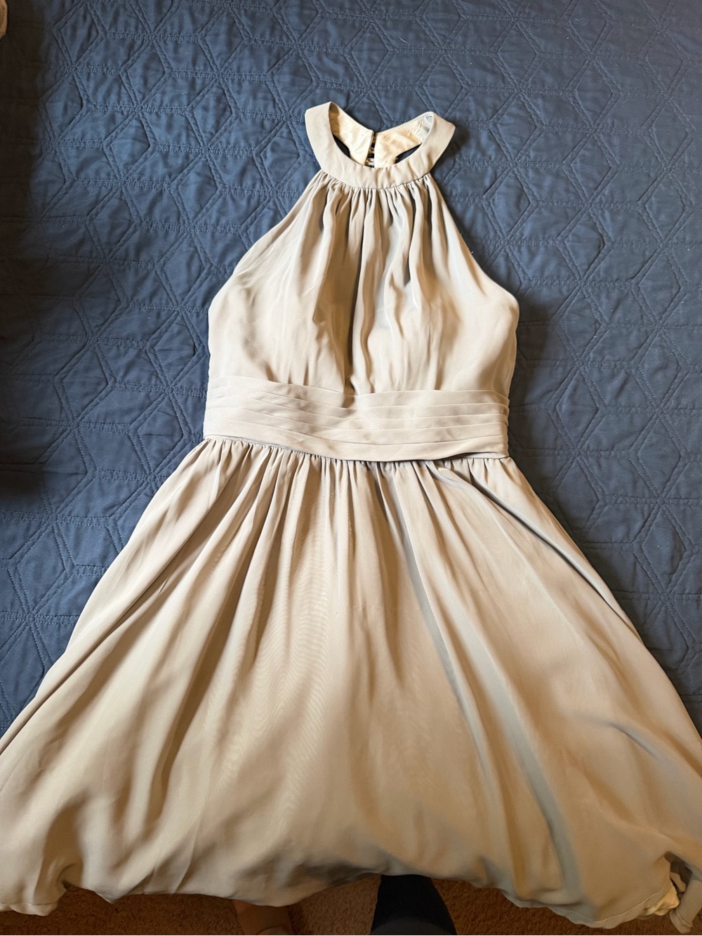 Sleeveless Cream Halter Waist Evening Dress